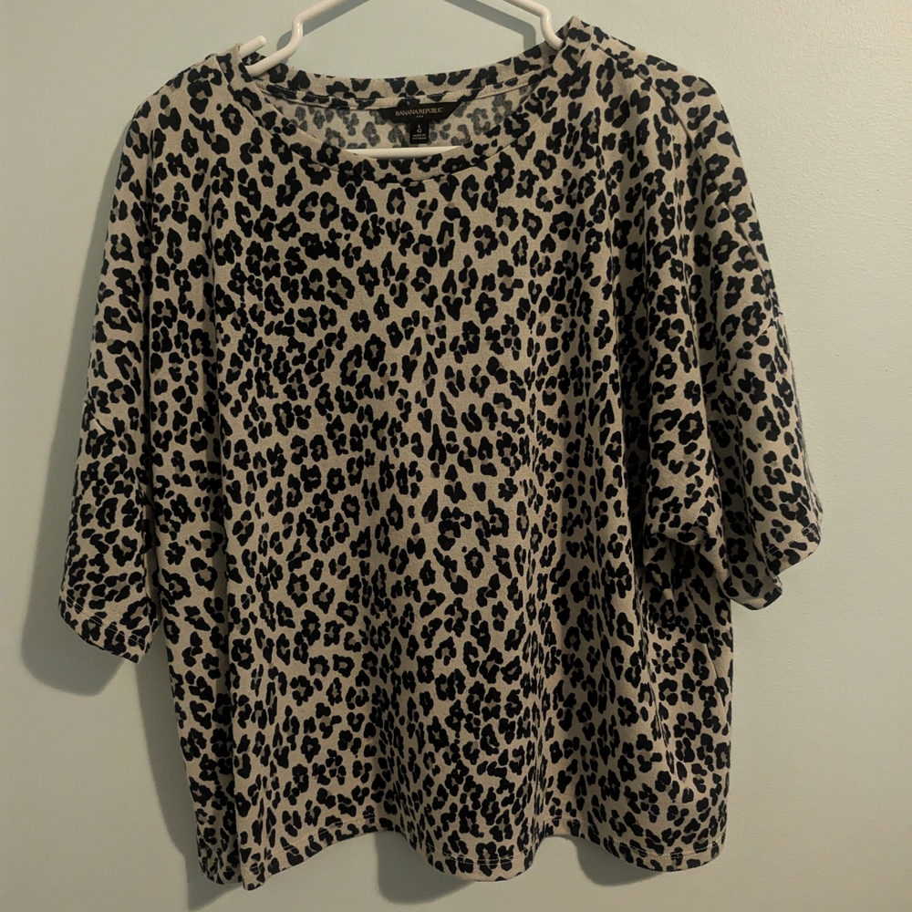 Banana Republic Black and Tan Animal Print Blouse